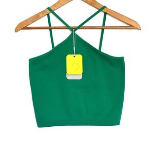 NWT Lemonsky Women’s Crop Top Large Green Ribbed Criss Cross Camisole Sleeveless